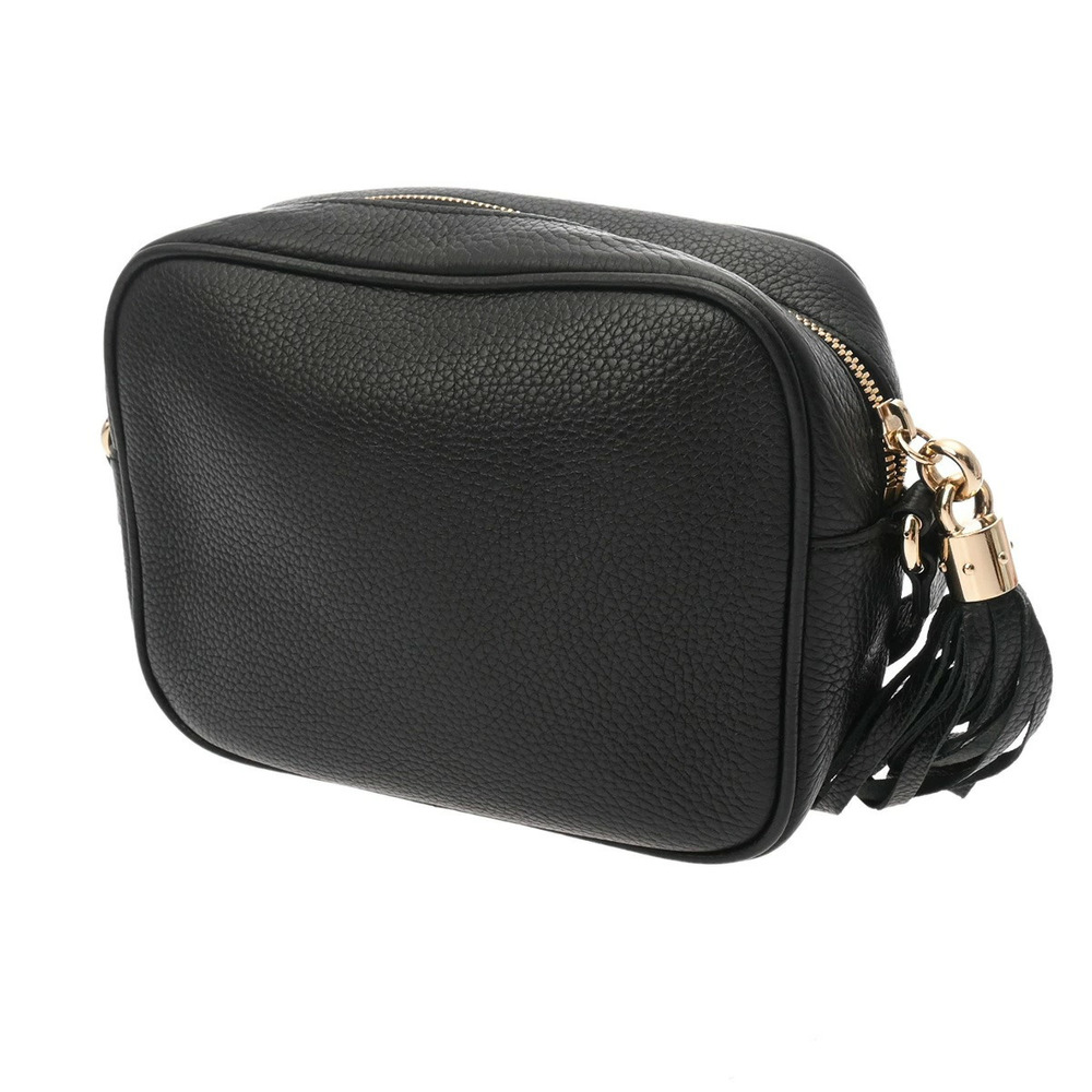 Gucci Shoulder Bag Interlocking Black Fringe Leather Soho GG